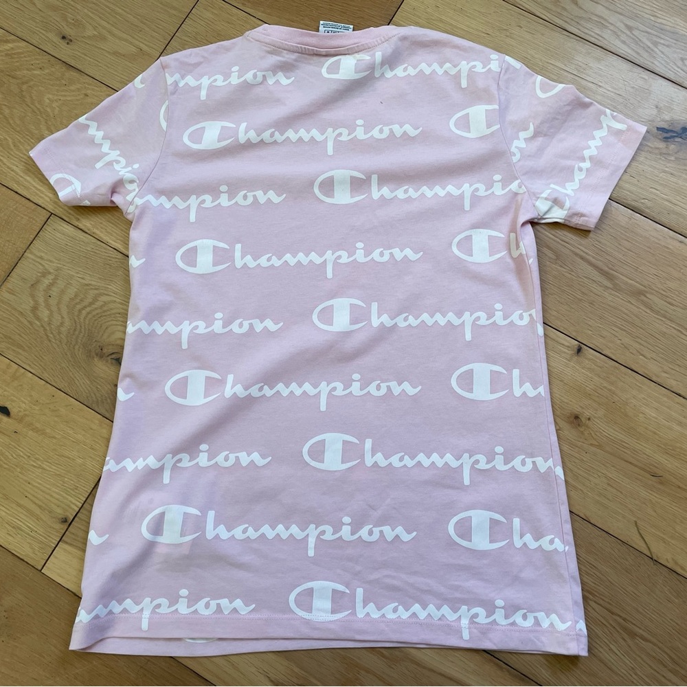Champion Allover Print T-Shirt - Women’s Small - Spellout Logo Pink Summer BNWT - Picture 11 of 14